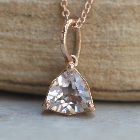 Trillion Cut Morganite Pendant, Dainty Filigree Bridal Jewelry, Lifetime Care Plan Included, Genuine Gems And Diamonds Ls5689