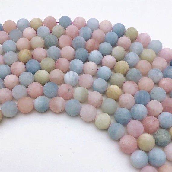10mm Natural Matte Multicolor Morganite Beads, Round Gemstone Beads, Wholesale Beads
