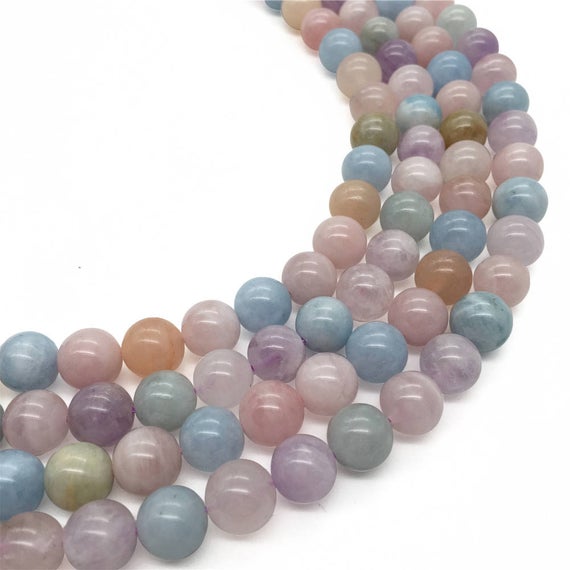 10mm Natural Multicolor Morganite Beads, Round Gemstone Beads, Wholesale Beads