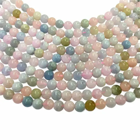 6mm Natural Multicolor Morganite Beads, Round Gemstone Beads, Wholasela Beads-full Strand