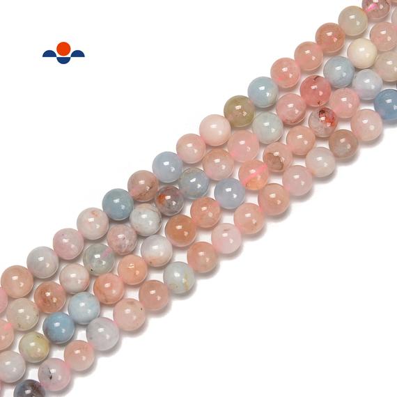 Multi Color Morganite Smooth Round Beads 4mm 6mm 8mm 10mm 12mm 15.5'' Strand