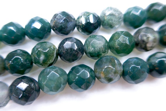 Faceted Moss Agate Round Beads - Semi Precious Gemstone Beads - Semi Precious Stones For Jewelry - Wholesale Gemstone Beads -15inch