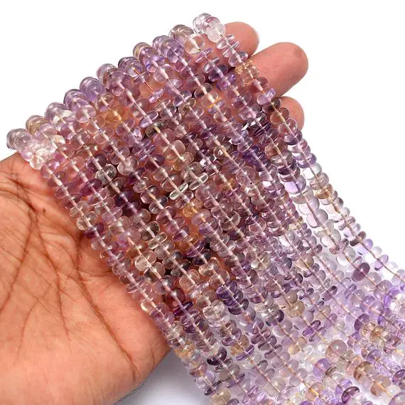 Natural Ametrine Smooth Rondelle Beads, Aaa+ Grade Beads, Ametrine Gemstone Beads, 5.5-7.5 Mm Beads, Ametrine Beads, 13" Long Strand