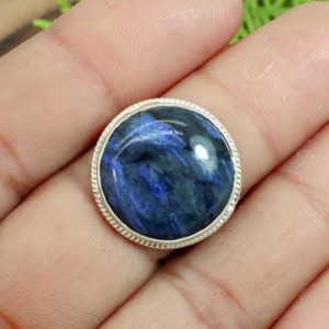 Shop Dumortierite Jewelry! Natural Dumortierite Ring- Round Silver Ring- Blue Stone Ring- Sterling Silver Ring- 925 Silver Ring- Silver Designer Rings- Gift for Her | Natural genuine Dumortierite jewelry. Buy crystal jewelry, handmade handcrafted artisan jewelry for women.  Unique handmade gift ideas. #jewelry #beadedjewelry #beadedjewelry #gift #shopping #handmadejewelry #fashion #style #product #jewelry #affiliate #ad