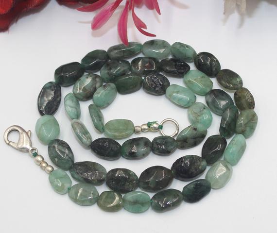 Natural Emerald Gemstone Beads, Smooth Emerald Oval Beads For Jewelry Making, May Birthstone Jewelry Supplies , 20" Strand