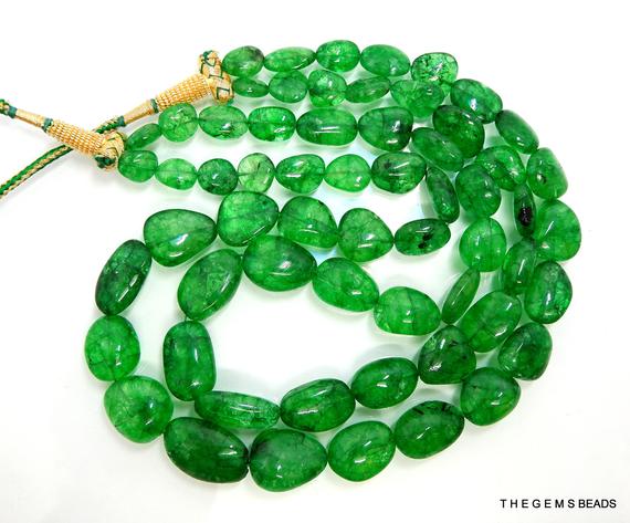 Natural Emerald Beads, Zambian Emerald Tumble Shape Beads, Natural Zambian Emerald Nugget Shape Bead Necklace 9mm To 21mm, 507 Carat Approx