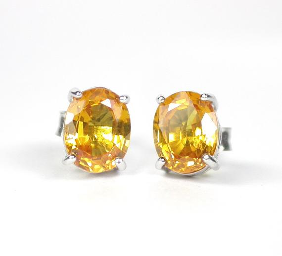 Natural Golden Yellow Sapphire Earring Sterling Silver 925.