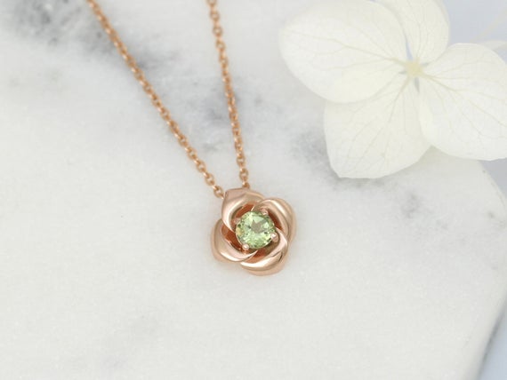 Genuine Pink Tourmaline Necklace, Genuine Green Tourmaline Necklace, Flower Necklace, 14k Solid Gold Necklace For Woman