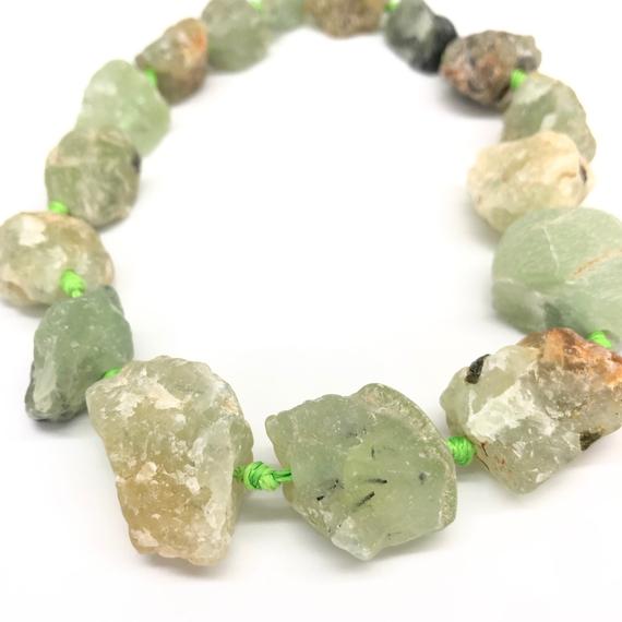 Natural Raw Prehnite Nugget, Faceted Rock Crystal Necklace, Rough Quartz Stone, Raw Crystals Bulk