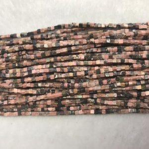 Shop Rhodonite Bead Shapes! Natural Rhodonite Pink 2x2mm Cube Genuine Black Line Gemstone Loose Beads 15inch Jewelry Supply Bracelet Necklace Material Support Wholesale | Natural genuine other-shape Rhodonite beads for beading and jewelry making.  #jewelry #beads #beadedjewelry #diyjewelry #jewelrymaking #beadstore #beading #affiliate #ad