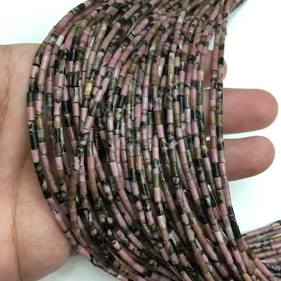 Natural Rhodonite Tube Shape Beads Healing Energy Gemstone Loose Beads Diy Jewelry Making Design For Bracelet Nacklace Aaa Quality 2x4mm