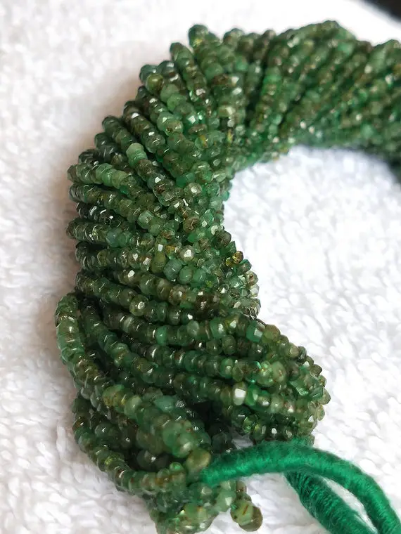 Natural Untreated Emerald Beads : 2mm , 8.5 Inches 1 Strand , Rondelle Facet Micro Beads , May Birthstone , For Making Jewelry.
