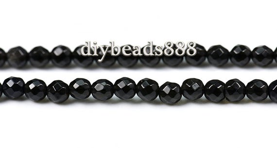 Obsidian,15 Inch Full Strand Natural Black Obsidian Faceted Round Beads 3mm
