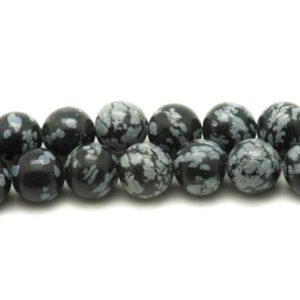 Shop Obsidian Bead Shapes! 10pc – stone beads – Obsidian snowflake flecked balls 8 mm 4558550016744 | Natural genuine other-shape Obsidian beads for beading and jewelry making.  #jewelry #beads #beadedjewelry #diyjewelry #jewelrymaking #beadstore #beading #affiliate #ad