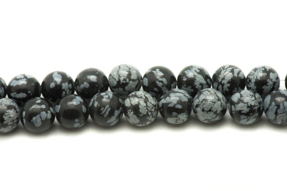 10pc - Perles Pierre - Obsidienne Flocon De Neige Mouchetée Boules 8mm Noir Gris - 4558550016744