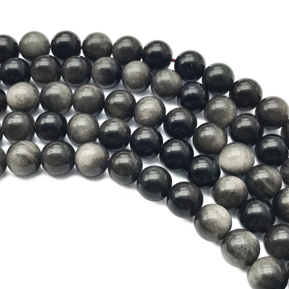 10mm Silver Obsidian Beads, Round Gemstone Beads, Wholesale Beads