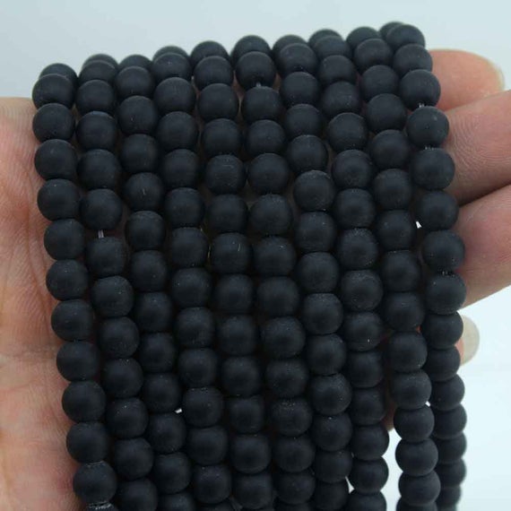 4-12mm Matte Black Crystal Stone, Round Frosted Gemstone Beads, Praying Spirit Semi Precious Gemstone Beads, Wholesale Full Strands---ms0036