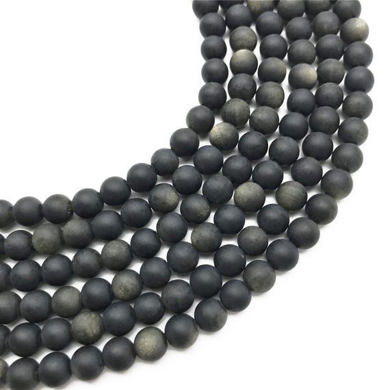 6mm Matte Gold Obsidian Beads, Round Gemstone Beads, Wholesale Beads