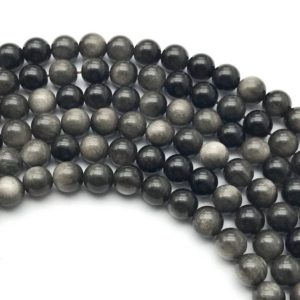 Shop Obsidian Round Beads! 8mm Silver Obsidian Beads, Round Gemstone Beads, Wholesale Beads | Natural genuine round Obsidian beads for beading and jewelry making.  #jewelry #beads #beadedjewelry #diyjewelry #jewelrymaking #beadstore #beading #affiliate #ad