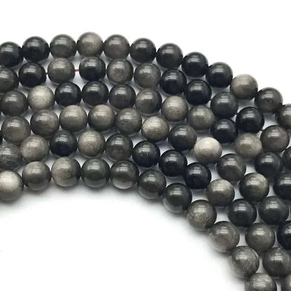 8mm Silver Obsidian Beads, Round Gemstone Beads, Wholesale Beads