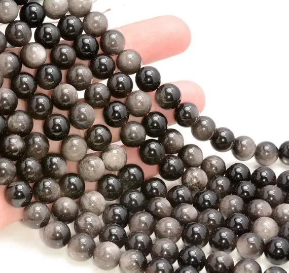 Genuine Silver Obsidian Gemstone Grade Aaa Round 8mm 10mm 12mm 4mm Loose Beads Bulk Lot 1,2,6,12 And 50(a264)