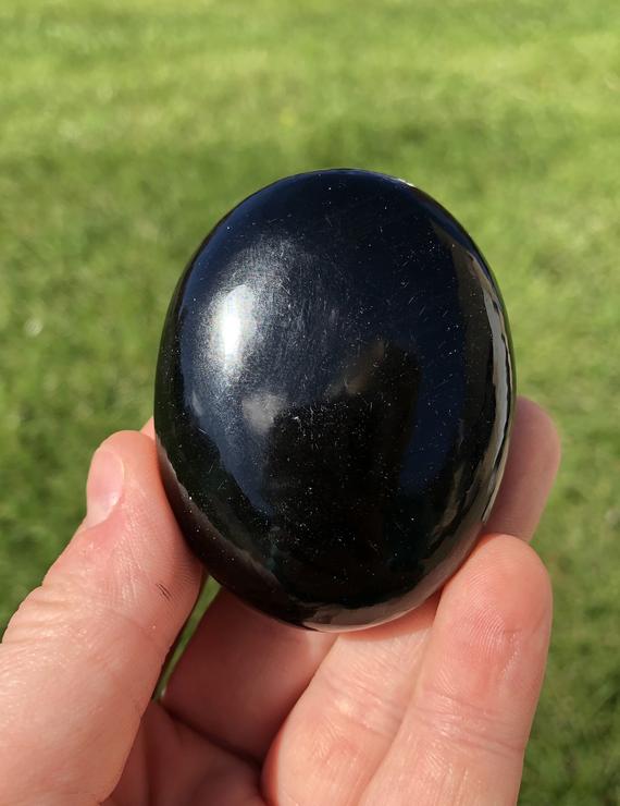 Black Obsidian Palm Stone (2" - 3") - Black Obsidian Tumbled Crystal - Polished Black Obsidian Palm Stone - Black Volcanic Glass Crystal