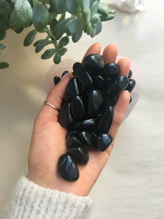 Two Black Obsidian Tumbled Stones, Tumbled Black Obsidian, Black Obsidian Tumbled Stone, Polished Black Obsidian Tumbled Stone