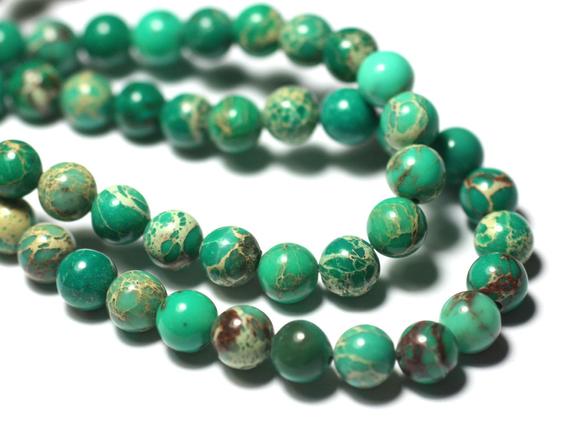 10pc - Perles De Pierre - Jaspe Sédimentaire Boules 6mm Vert Turquoise - 8741140028616