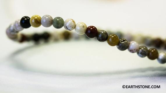 S/ Ocean Jasper 4mm Round Beads 16" Strand Natural Multi Color Gemstone Ocean Jasper Beads For Jewelry Making