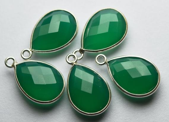 5 Match Pair, Green Onyx Smooth Pear Shape Shape Briolettes, 15x7mm Size.