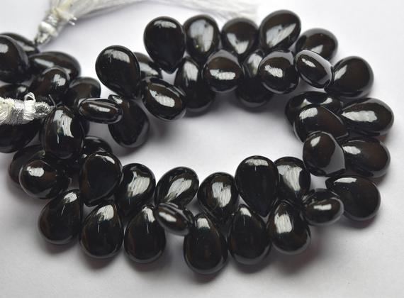 10 Pcs,black Onyx Smooth Pear Shape Briolettes,size 10x14mm