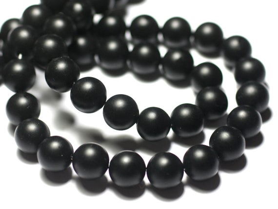 4pc - Perles De Pierre - Onyx Noir Mat Sablé Givré Ciré Boules 12mm - 8741140028852