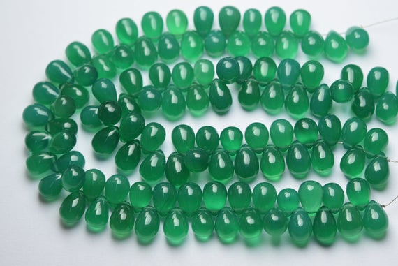 6 Inch Strand,super Finest Quality,natural Green Onyx Smooth Drops Shape Briolettes,size 9-10mm