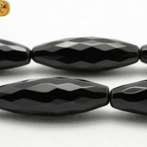 Shop Onyx Beads! Black Onyx,15 inch full strand natural Black Onyx faceted(64 faces) rice beads 6x9mm 10x14mm 10x30mm for Choice | Natural genuine beads Onyx beads for beading and jewelry making.  #jewelry #beads #beadedjewelry #diyjewelry #jewelrymaking #beadstore #beading #affiliate #ad