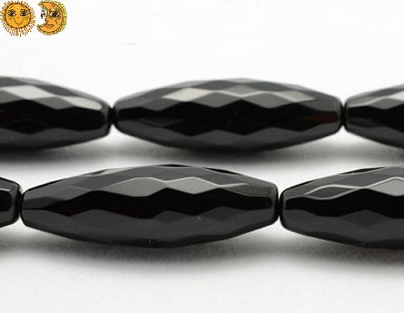 Black Onyx,15 Inch Full Strand Natural Black Onyx Faceted(64 Faces) Rice Beads 6x9mm 10x14mm 10x30mm For Choice