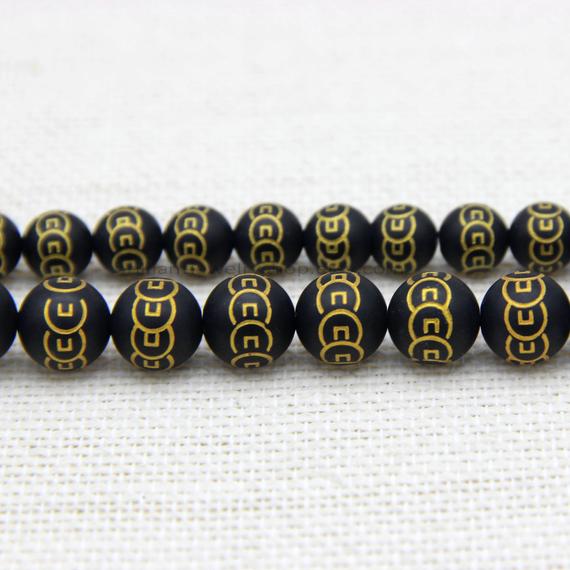 Matte Black Onyx Carved Chinese Wealth Coin Beads 8mm 10mm, Black Gold Gemstone Beads, Ancient Coin Beads, Money Feng Shui Decor Supplies