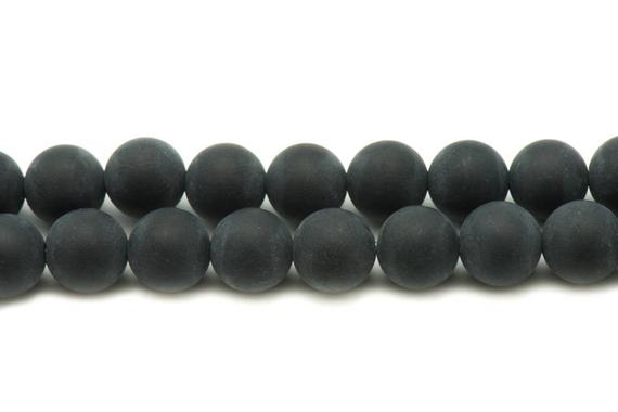 Fil 39cm 63pc Env - Perles De Pierre - Onyx Noir Mat Sablé Givré Boules 6mm