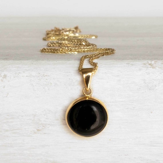 Black Onyx Necklace, 14k Solid Yellow Gold Pendant, December Birthstone Necklace, Dainty Gold Necklace, Black Onyx Pendant Necklace