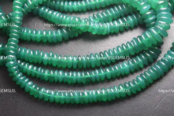 7 Inches Strand, Natural Green Onyx Smooth Rondelles Size 6-8mm