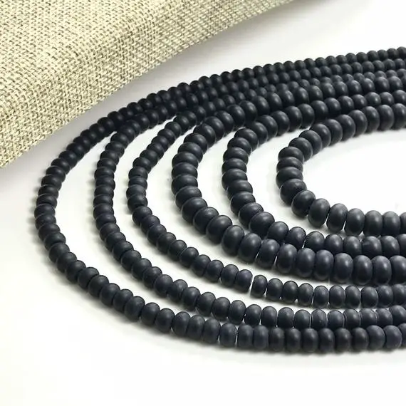 New Matte Black Onyx Roundel Beads, 6mm, Full Strand 15.5 Inches, Hole Size 0.8mm, Natural Gemstone Beads