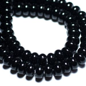 Shop Onyx Rondelle Beads! Wire 39cm 80pc env – beads of stone – Onyx Black Rondelle 8x5mm | Natural genuine rondelle Onyx beads for beading and jewelry making.  #jewelry #beads #beadedjewelry #diyjewelry #jewelrymaking #beadstore #beading #affiliate #ad