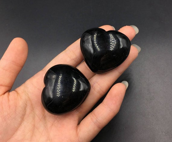 1.6" Black Onyx Heart Crystal Heart Hand Carved Puffy Heart Shaped Stone Heart Onyx Crystal Heart Gemstone Healing Energy Crystal Gift Ch