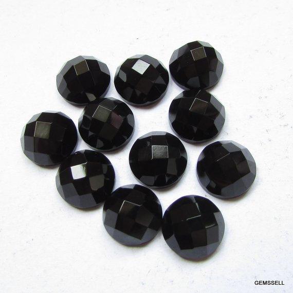 14mm Black Onyx Round Faceted Checker Flat Gemstone, Black Onyx Faceted Round Checker Faceted Flat Stone Aaa Quality Gemstone...