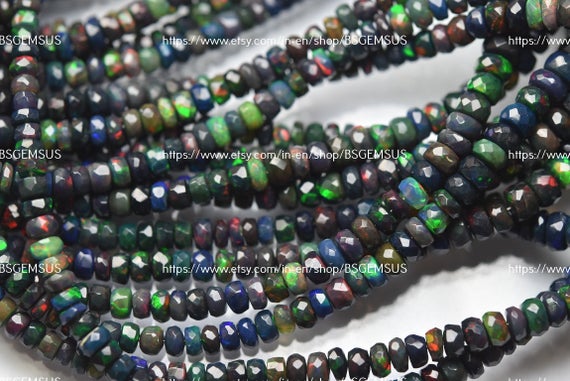 16 Inches Strand,finest Quality,natural Ethiopian Black Opal Faceted Rondelles Beads.4-6mm