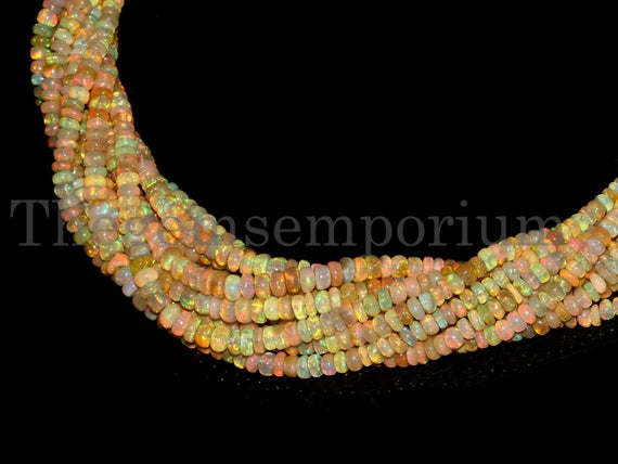 Natural Ethiopian Opal Beads, Smooth Rondelle, 3-5mm Fire Opal Rondelle Beads, Flashy Plain Opal Beads, Opal Rondelles