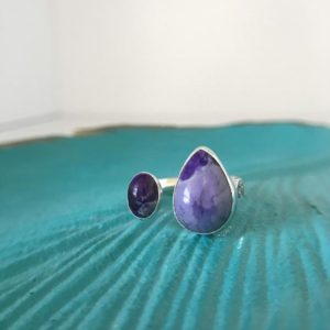 Shop Sugilite Rings! Open Concept Adjustable Double Sugilite Ring | Natural genuine Sugilite rings, simple unique handcrafted gemstone rings. #rings #jewelry #shopping #gift #handmade #fashion #style #affiliate #ad