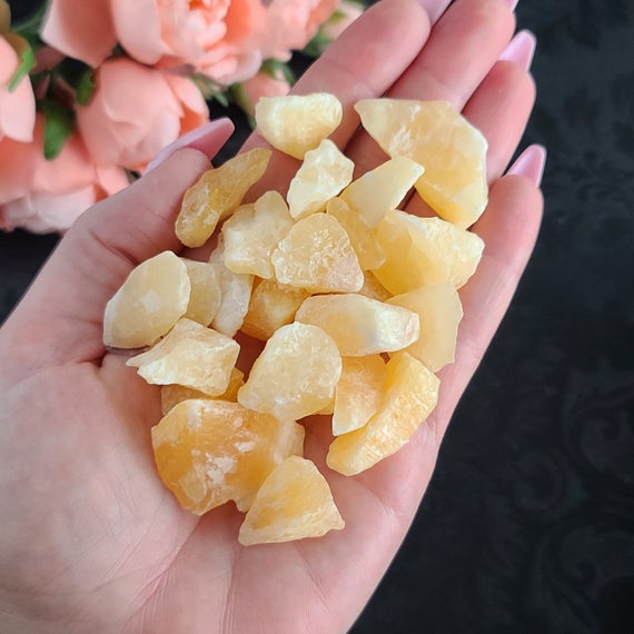 Rough Yellow Orange Calcite Crystal Chunks 3/4", Bulk Lots Of Raw Gemstones For Jewelry Making, Decor, Or Crystal Grids