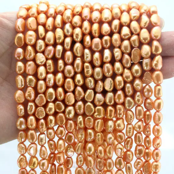 6-7mm Orange Freshwater Pearls,nugget Baroque Pearl Beads.loose Pearl Beads,pearl Strand,pearl For Jewelry Making--48pcs- 15-16 Inches
