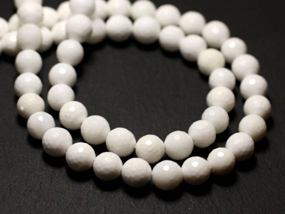 10pc - Perles Nacre Naturelle Blanche Opaque Boules Facettées 8mm - 8741140014480