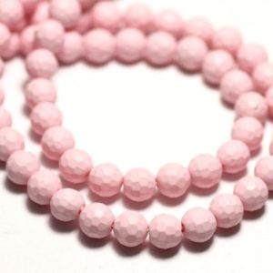 Shop Pearl Faceted Beads! Fil 39cm 65pc env – Perles Nacre Boules Facettées 6mm Rose clair Pastel | Natural genuine faceted Pearl beads for beading and jewelry making.  #jewelry #beads #beadedjewelry #diyjewelry #jewelrymaking #beadstore #beading #affiliate #ad